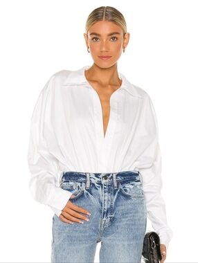 Oversized Boyfriend Shirt Bodysuit in White